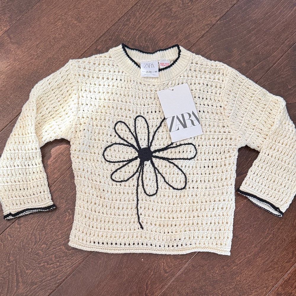 Zara Cream Sweater with Black Floral Design